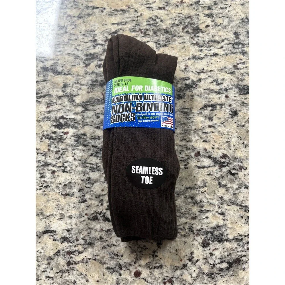 NWT Carolina Ultimate Diabetic Socks Non Binding Seamless 2-Pack Mens 9-13